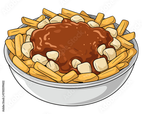 Delicious Poutine Illustration Fresh French Fries Cheese Curds and Gravy Perfect for Food Blogs and Restaurant Menus