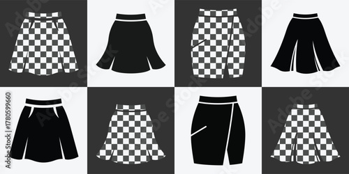 Collection of skirt vector icons isolated on white background set of different skirt models for womens fashion and style