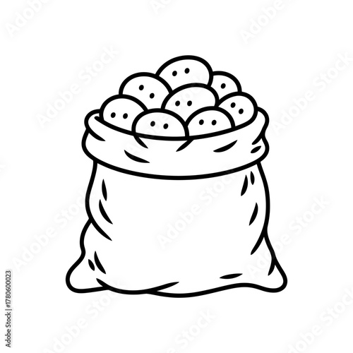Line Art Illustration of a Sack of Potatoes for Coloring Pages and Educational Resources Simple Black and White Vegetable Drawing
