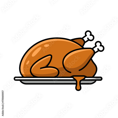 Roasted Turkey Cartoon Illustration for Thanksgiving or Christmas Celebrations Ready to Eat Food Icon Graphic Design
