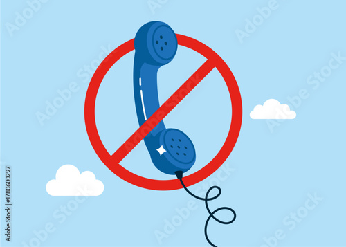 Do not disturb. Telephone with prohibition sign. Using the telephone is prohibited. Vector flat illustration