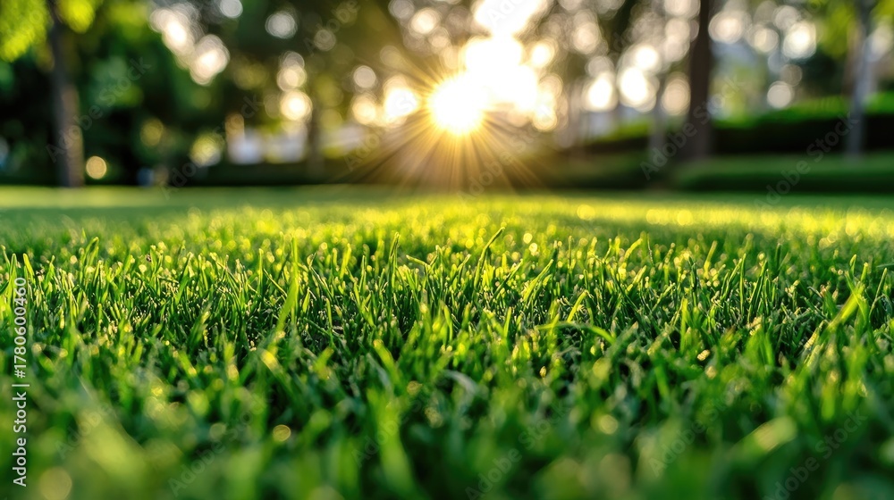 Fototapeta premium Close-up view of vibrant green grass.