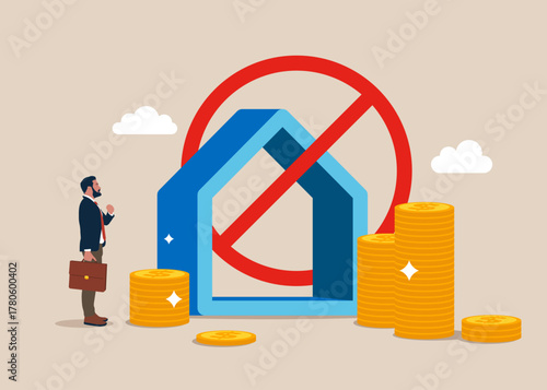 Seizure. Ban or seizure of the real estate. Suspicious real estate and risky pay credit to bank app. Bank refuses to provide a mortgage loan. Housing problems. Modern vector illustration in flat style