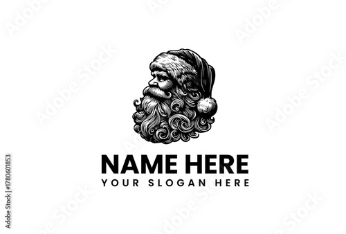 Classic hand-drawn illustration of a bearded old man in a winter hat, perfect for festive holiday branding, traditional Christmas designs, and seasonal logo concepts