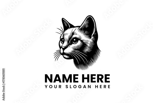 Elegant Black and White Sketch of a Fierce Feline Head with Space for Custom Text