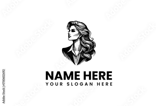 Elegant Woman Logo Design with Flowing Hair and Modern Style for Business