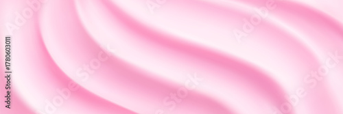 Creamy pink background with smooth ripples and glossy frosting drips. Melting ice cream glaze flows down with shiny sugary decoration and sweet dessert texture.