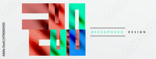 Abstract geometric shapes overlap, creating vibrant color blocks. Minimalist design with text elements indicating background usage.