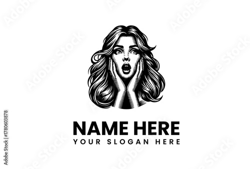 Shocked Woman Logo Template - Customizable Design for Various Business Applications