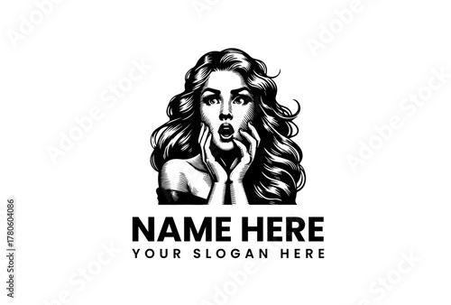 Surprised Woman Logo Shock and Awe in a Vintage Design for Memorable Branding