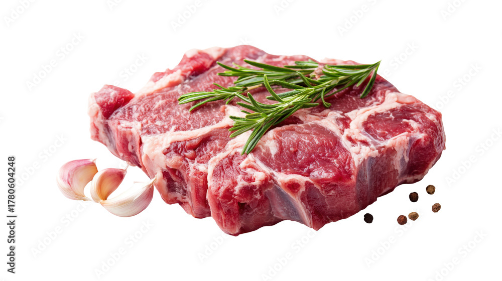 Obraz premium Raw Beef Steak with Rosemary and Garlic isolated on a transparent background 1
