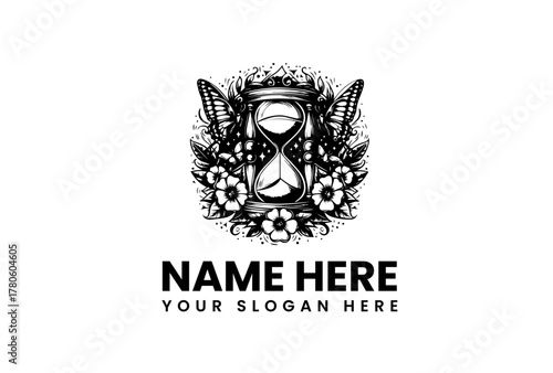 Hourglass Tattoo Design with Butterflies and Flowers - Time Flies Symbol