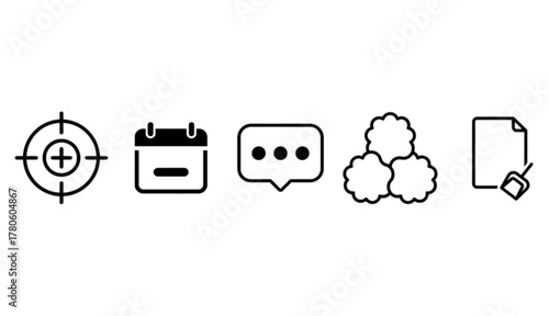 Essential Productivity, Communication, and Data Management Line Vector Icons