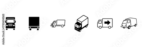 Diverse Commercial Cargo and Delivery Vehicle Iconography Set, vector icon of delivery trucks