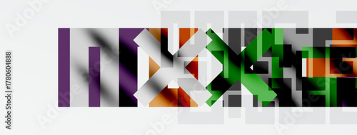 Abstract colorful blocks form fragmented text. Minimalist design with muted tones, geometric shapes, modern aesthetic.