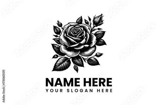 Elegant Rose Logo Template with Customizable Text and Classic Design