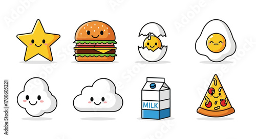 Kawaii food and nature characters illustration for fun educational design projects