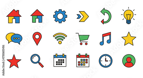 Vibrant set of basic icons representing web functions and interface elements perfectly suited for