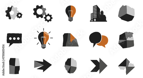 Collection of innovative conceptual icons symbolizing business, industry, and technology