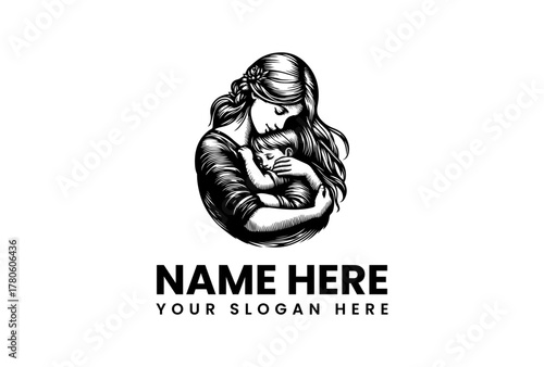 Embrace of Maternal Love A Tender Illustration of a Mother Holding Her Newborn Child, Symbolizing Nurturing and Family Bonds