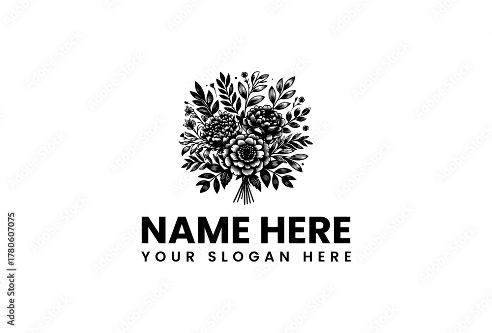 Obraz premium Elegant Floral Bouquet Logo Design with Customizable Text for Branding and Business
