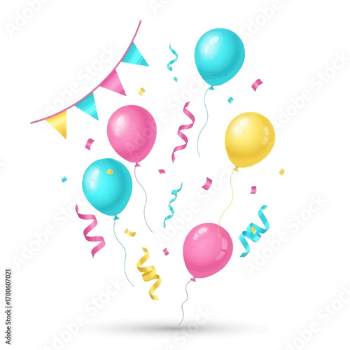 Festive Celebration With Balloons And Confetti