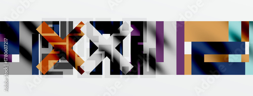 Abstract geometric shapes, vibrant colors, layered composition. Minimalist design, modern aesthetic, clean lines dominate image.