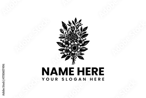 Beautiful floral bouquet design with customizable text for branding and logos