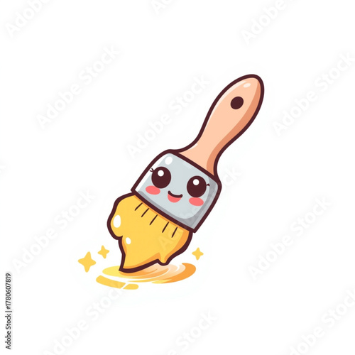 Cute Kawaii Yellow Paintbrush Character Illustration