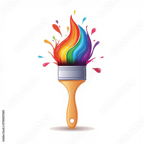 Vibrant Rainbow Flame Paintbrush Splash Illustration