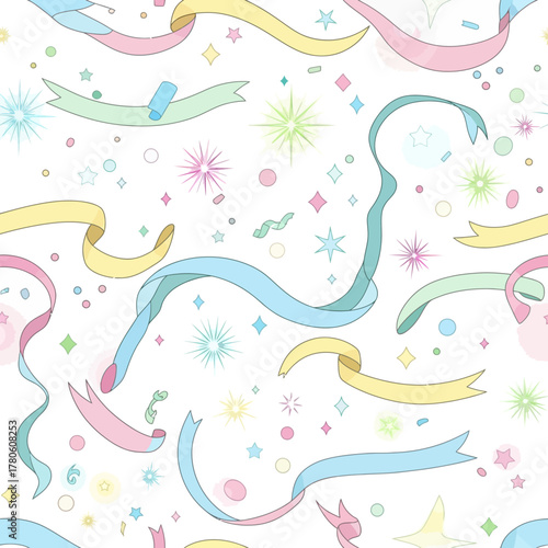 Pastel Ribbons and Sparkles Seamless Pattern for Celebratory Designs