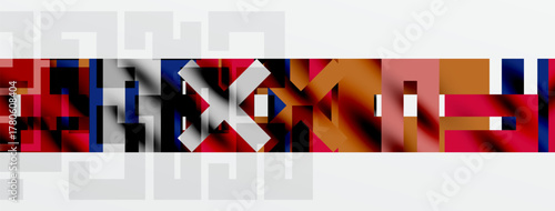 Abstract colorful rectangles, lines create dynamic composition. Minimalist design with gray background, vibrant hues.