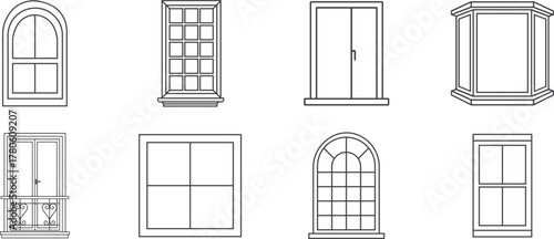 Window Vector Icon Set Clean Line Art Window Designs in Minimal Black Outline Style Ai Generated