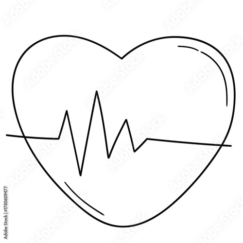 Hand-drawn doodle heart with heartbeat on a white background.