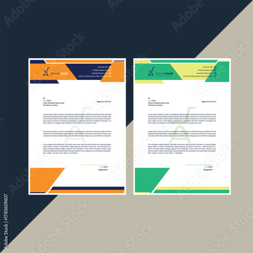Modern corporate letterhead design with abstract shapes and branding business