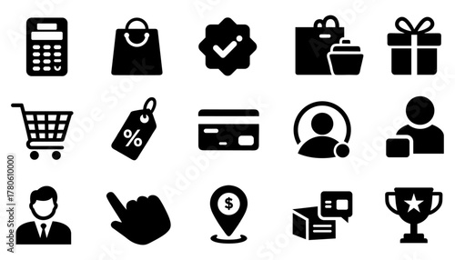 E-commerce icons set, such as delivery, online shopping, store, secure payment