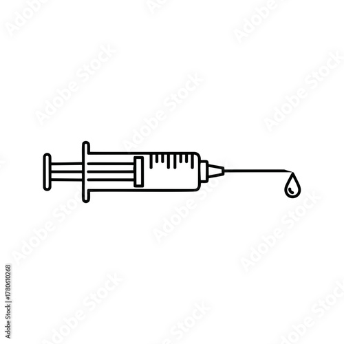 Medical syringe with drop vector line icon for vaccination