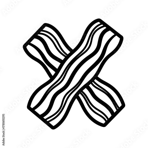 Crossed bacon strips line art icon vector graphic illustration