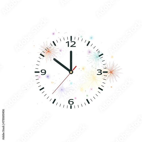 Festive Clock with Fireworks Display Marking a Celebration of Time