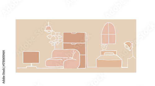 シンプルで落ち着いた室内デザイン　キャメル色ベース