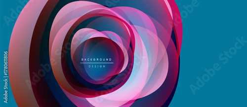 Abstract concentric circles, vibrant colors, modern design. Blue background complements pinks, purples, gradients. Minimalist aesthetic.