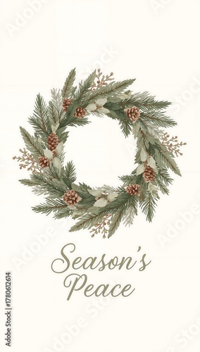 Festive christmas wreath with pinecones and berries, isolated on white background