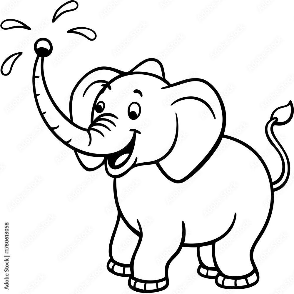 Fototapeta premium Playful cartoon elephant sprays water, a cute illustration for children's books and designs