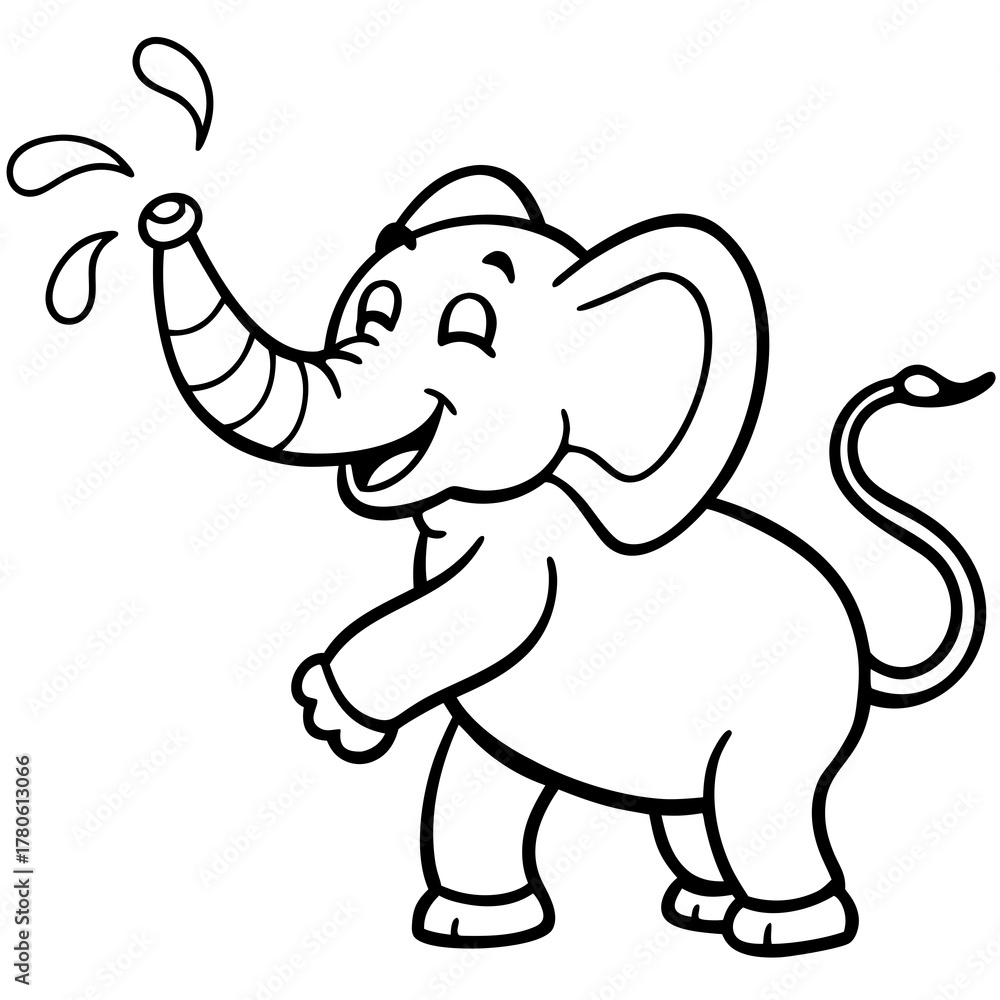 Fototapeta premium Happy cartoon elephant spraying water for fun coloring page joy and whimsy for kids