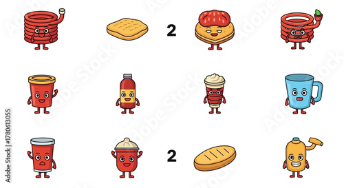 Engaging Visual Puzzle: Cartoon Food Characters in a Playful Number Challenge Illustration