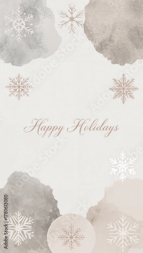 Happy holidays text with snowflakes and watercolor elements