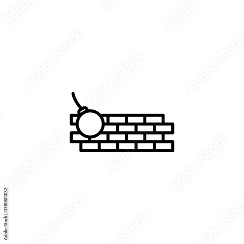Demolition Icon. heavyweight metal ball wrecker crane to damage residential property wall breakdown symbol. black fill icon, colour fill icon vector illustration, eps10.