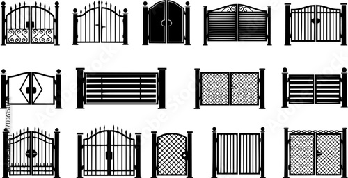 Fence gate isolated black set icon, Vector illustration fence gate on white background.
