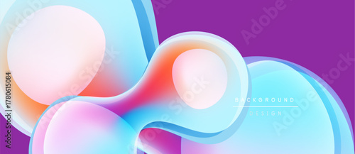 Abstract fluid shapes blend, creating vibrant gradients. Colors shift from pinks, blues, purples, offering dynamic visual texture. Modern design element.