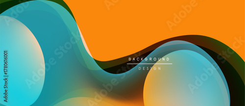 Abstract fluid shapes, vibrant colors blend. Orange, teal, dark hues create dynamic composition. Modern design element for backgrounds.